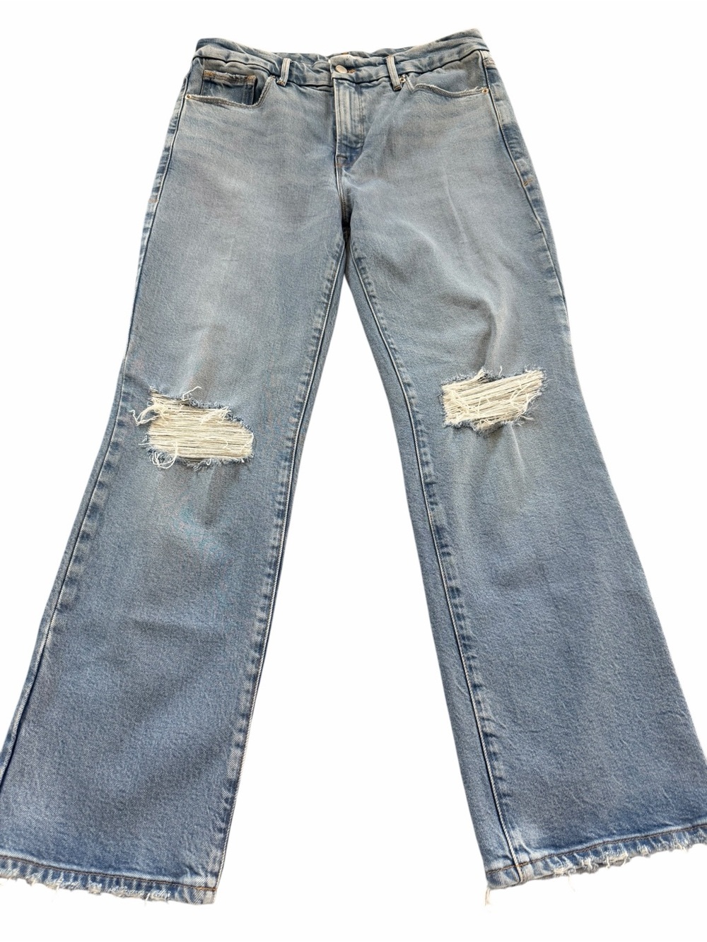 Light Blue Distressed Straight-Leg Ankle Jeans